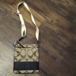Coach Signature Stripe Swingpack Crossbody Messenger Bag/Purse - Brown